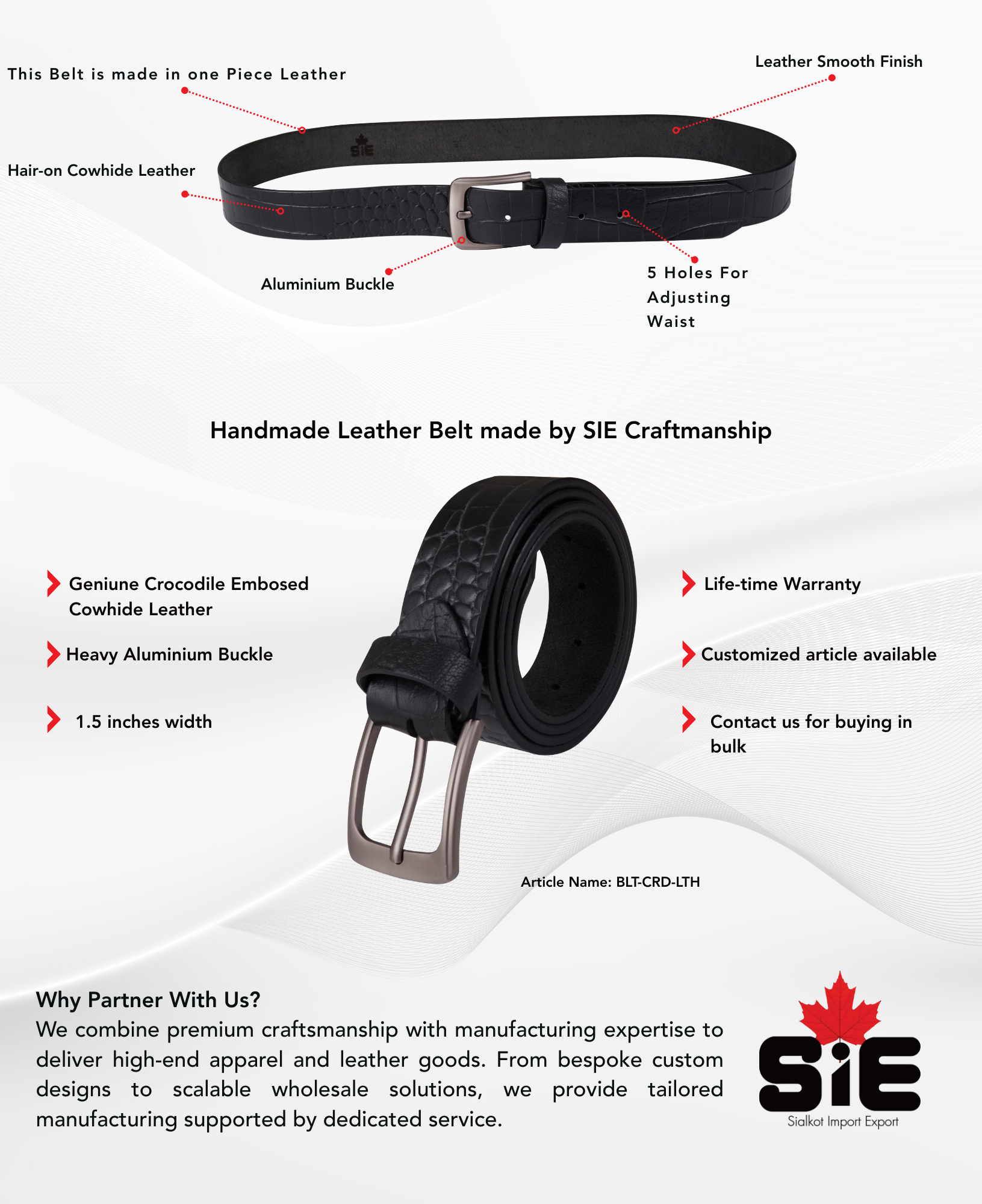 Crocodile Leather Belt - Mens description image