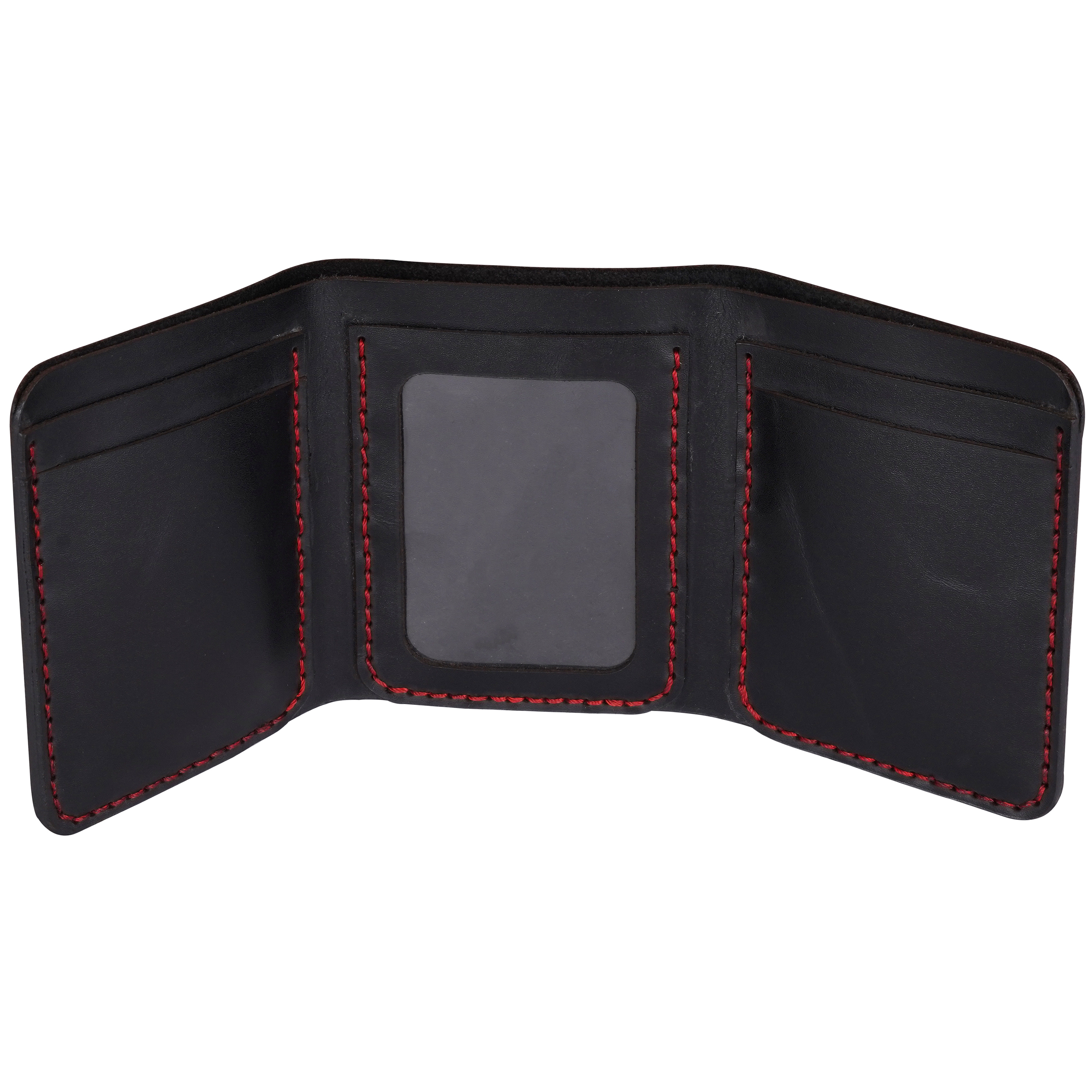 Black Tri-Fold Handmade Leather Wallet - Men's